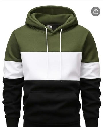 Men Color Block Fleece Hoodie Green Black White