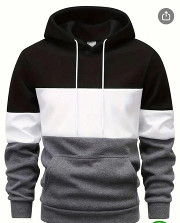 Men Color Block Fleece Hoodie Grey Black White