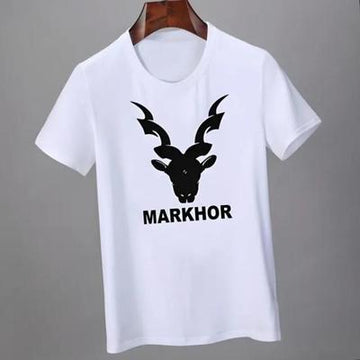 Men White Markhor Printed Cotton T-Shirt Medium to XL