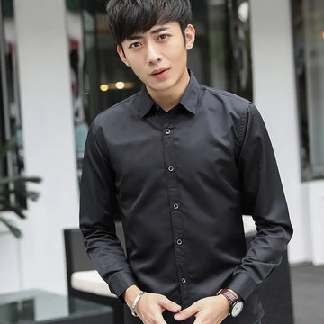 Men Slim Fit Black Long Sleeve Shirt New