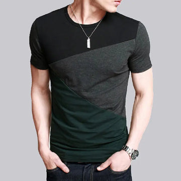 Men's Contrast Stitched T-Shirt Black Green Summer Plus Size