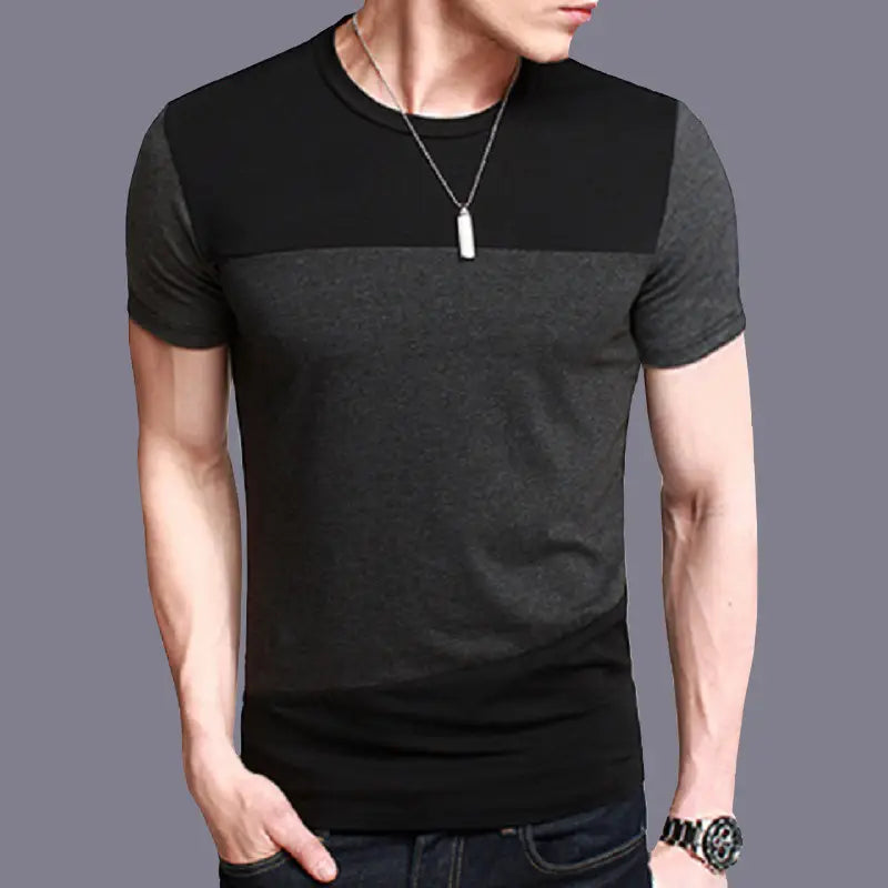 Men's Contrast Stitched T-Shirt Black Green Summer Plus Size