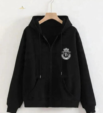 Black Printed Zip Hoodie for Men Women