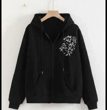 Black Printed Lion Hoodie for Men Women