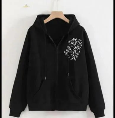 Black Printed Lion Hoodie for Men Women