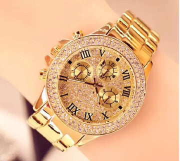 Luxury Golden Crystal Roman Dial Watch