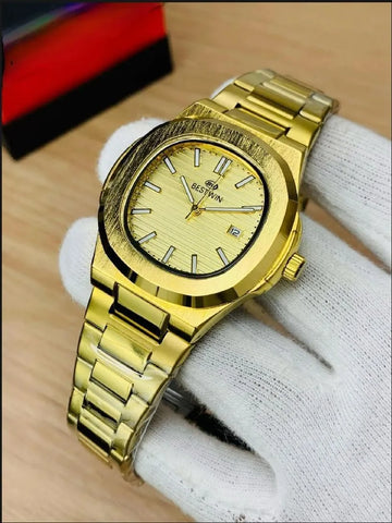 Men's golden Stainless Steel Ultra Thin Quartz Watch