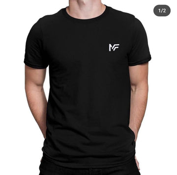 Men Black Cotton T-Shirt with White Logo