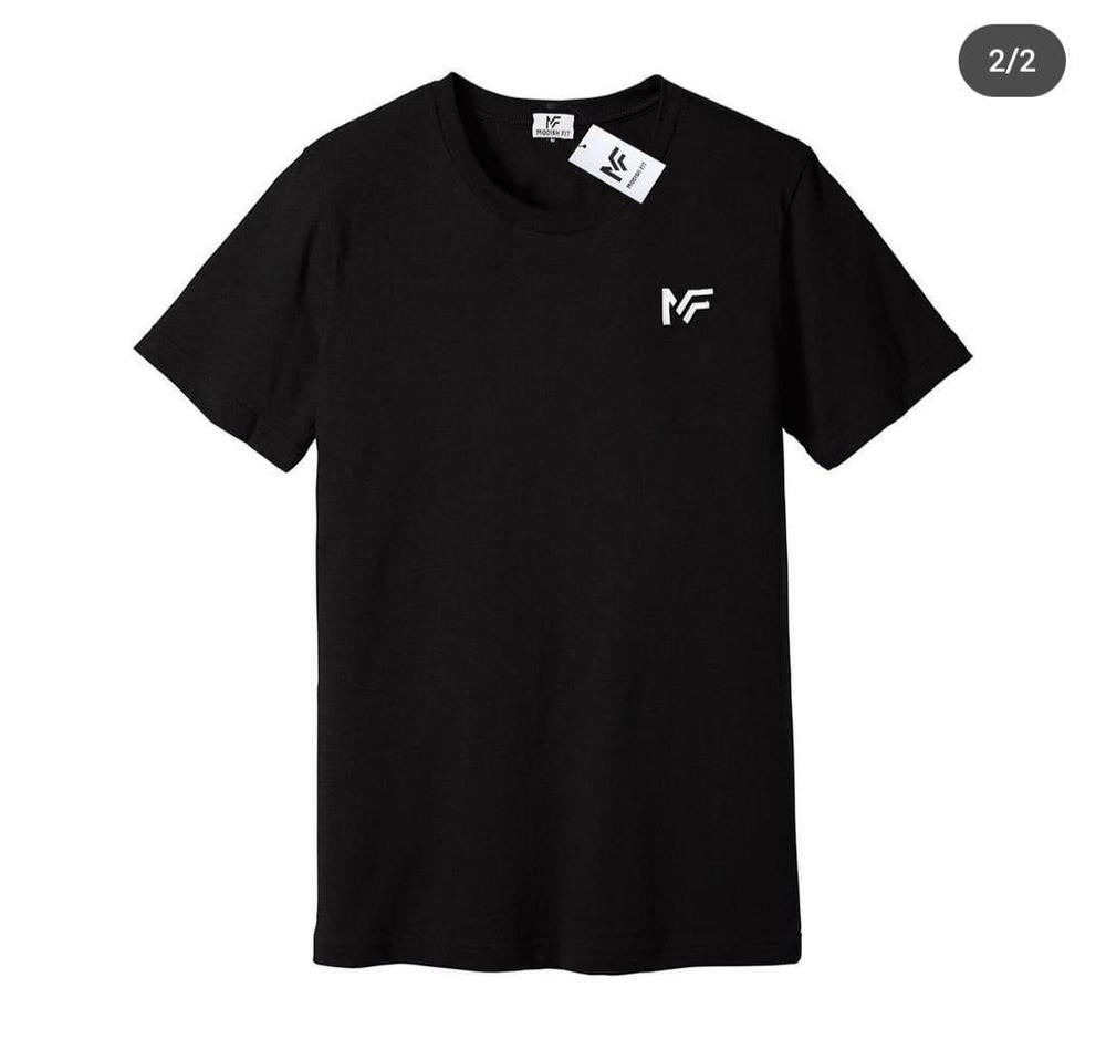 Men Black Cotton T-Shirt with White Logo