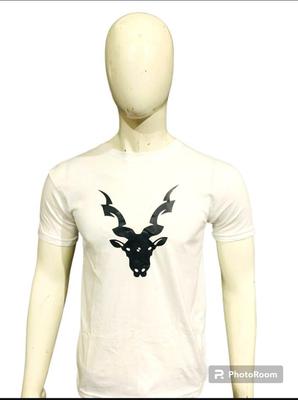 Men White Markhor Printed Cotton T-Shirt Medium to XL