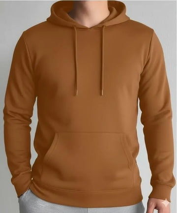 Men's Fleece Hoodie Brown Slim Fit Winter