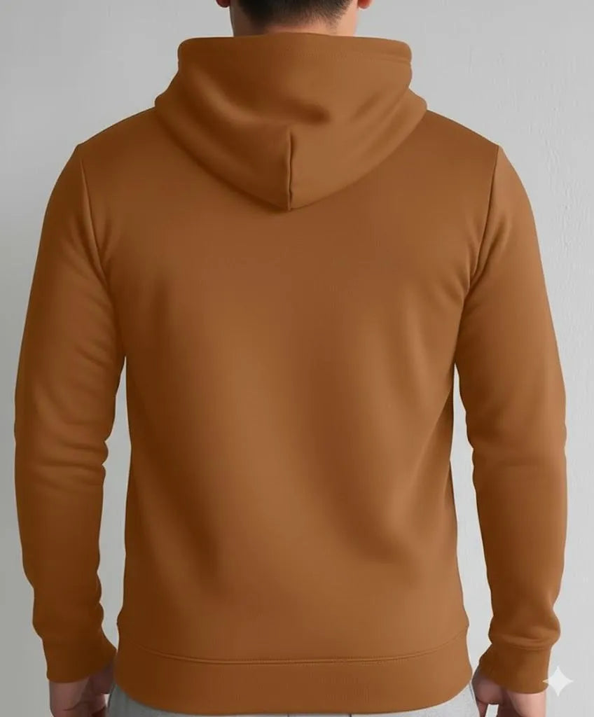 Men's Fleece Hoodie Brown Slim Fit Winter