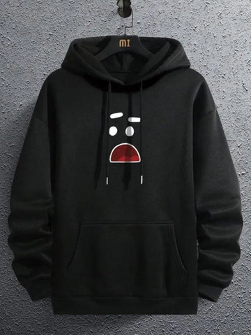 Men Black Printed Hoodie with Front Pocket