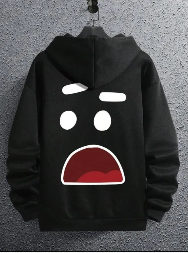 Men Black Printed Hoodie with Front Pocket