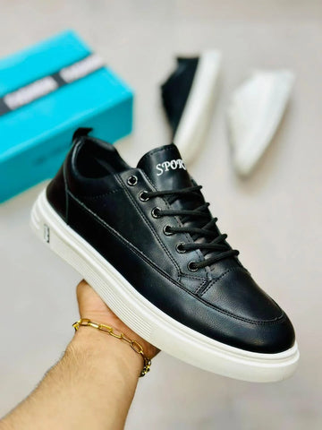 Black Rexine Casual Men's Sneakers Size 11-12