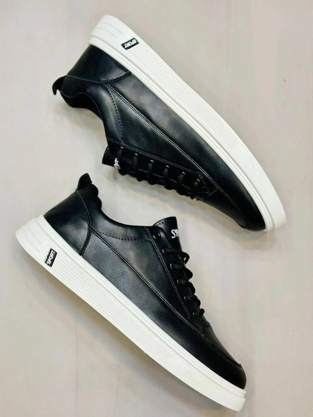 Black Rexine Casual Men's Sneakers Size 11-12